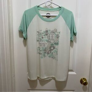 Smokey Bear Graphic Raglan Tee - Mint and Cream